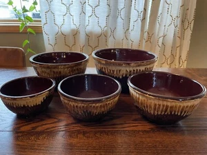 Rare Set 5 Robinson Ransbottom Pottery RRP Brown Drip Glaze Nesting Bowls Corn - Picture 1 of 12