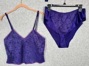 Vintage Victoria's Secret Gold Label lila Höschen Camisole Set kleine Spitze - Bild 1 von 12
