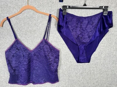 Conjunto de camisola bragas moradas vintage Victoria's Secret etiqueta dorada encaje pequeño Foto 1 de 4