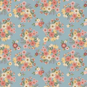 La natura canta mandarle fiori blu 24102 tessuto papavero cotone da mezza iarda - Foto 1 di 6