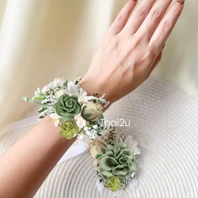 Set 2 pieces Paper Flowers Wedding Bridesmaids Bracelet Corsage  Boho Party - Image 1 of 4