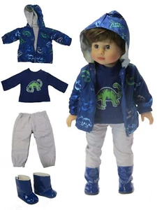 Ropa para niño muñeca 18" pantalones camisa gris azul marino con capucha chaqueta para lluvia se adapta a AG niño muñecas - Imagen 1 de 6