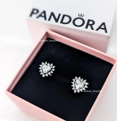 Nuevo 100% Auténtico PANDORA 925 Brillante Corazón Halo Pendientes 293097C01 Foto 1 de 4