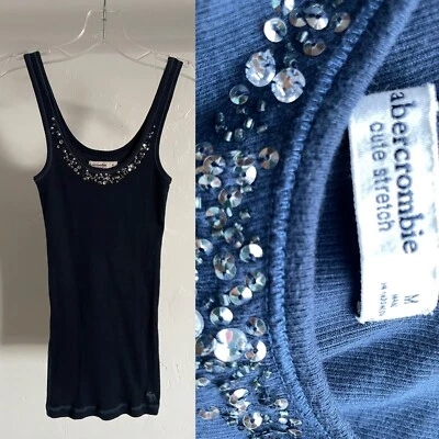 ABERCROMBIE Kids VINTAGE Y2K A&F Cute Stretch BEADED TANK TOP Size Medium - Image 1 of 4