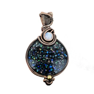 Venta Día de la Madre Colgante Piedra Ópalo Etíope Negro Arco Iris Piedra Lunar Cobre Foto 1 de 4