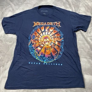 Megadeth T-Shirt Mens L Blue Cotton Super Collider Printed Short Sleeve Pullover - Picture 1 of 8