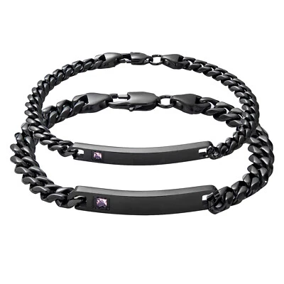 Pulsera de cadena de eslabones cubanos de circonita cúbica personalizada para pareja de 2 piezas grabada Foto 1 de 4