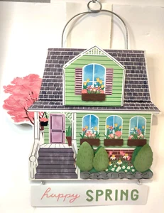 Decorative "Happy Spring" Hanging Signage, Wood & Metal, Porch, Door, House, 3D - Picture 1 of 4