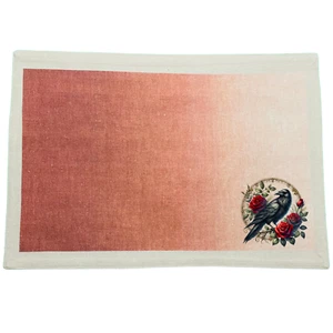 Set of 4 New Raven & Roses Dried Blood Red Gothic Victorian Linen Placemats Poe - Picture 1 of 2