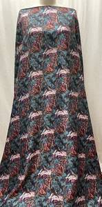 100% Silk Twill Abstract Sketch Floral Teal Orange Purple Fabric By The Yard 46" - Picture 1 of 8