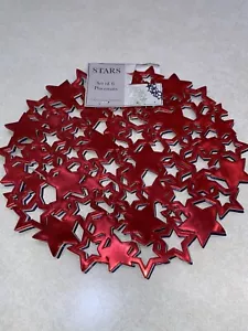 4th of July Patriotic Americana Stars Red Silver Blue Vinyl Placemats Set of 6 - Picture 1 of 6