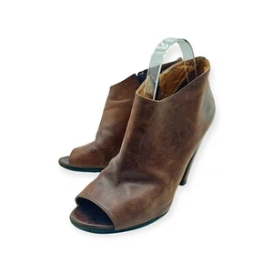 MAISON MARTÍN MARGIELA Leather High Heels Pumps Peep-Toe Booties Brown size 40.5 - Picture 1 of 13