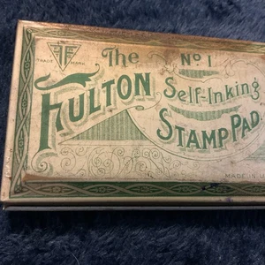 Vintage Fulton selbstfärbendes Stempelkissen Nr. 1 antike kleine Dose gebraucht - Bild 1 von 3