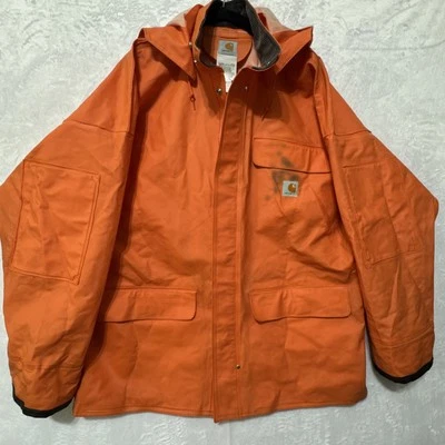 CarHartt/ PVC Outdoor Rain Jacket Color: Orange Size: M RN#14806 - Image 1 of 4