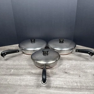 (Set Of 3) 1801 Revere Ware Copper Bottom 10, 8, 10” Skillet, Frying Pans VTG W/ - Picture 1 of 9