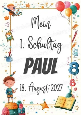 Einschulung Tortenaufleger Party Deko personalisiert Name Schulkind 1.Schultag - Bild 1 von 4
