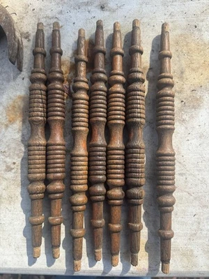 "7 husillos de madera torneados Atq salvamento silla de roble torneada artesanal 11 3/8"" de largo hágalo usted mismo" Foto 1 de 4