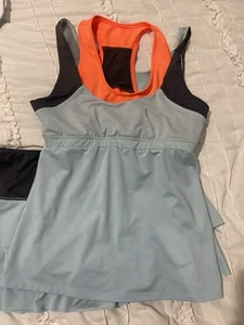 Lucky in Love Tennis Skirt Top Outfit Light Blue Orange Black Size S/M Golf - Picture 1 of 6