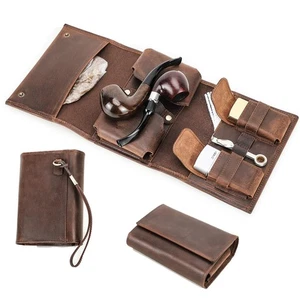 Pipa de viaje de cuero de grano completo bolsa de tabaco pipa para fumar accesorios organizar... - Imagen 1 de 8