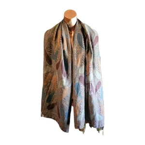 70% Cashmere & 30% Silk Paisley Leaf Flower Design Rectangle Fringe Scarf,... - Picture 1 of 7