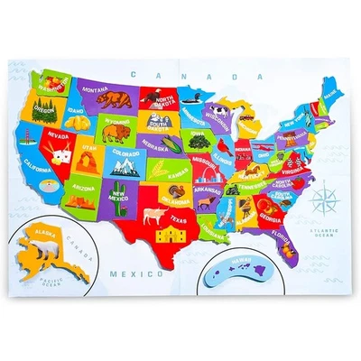 Juvale 44pcs Magnetic U.S. Puzzle Map for Kids, 19 x 13 Inches - Image 1 of 4