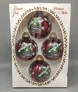 Vintage Weihnachten von Krebs elegantes Glas 4 Kugeln Ornament Set Tannenzapfen & Tannenzweig - Bild 1 von 11
