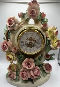Capodimonte Roses of Romance Clock Fine Porcelain Made In Italy - Picture 1 of 16