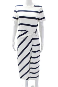 Tanya Taylor Damen Kurzarm Twisted Gestreiftes T-Shirt Kleid Weiß Größe M - Bild 1 von 6