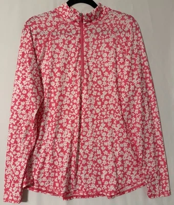 Женский топ Jofit XXL с розовым цветочным узором на молнии 1/4 с длинным рукавом для гольфа тенниса пиклбола - Изображение 1 из 4