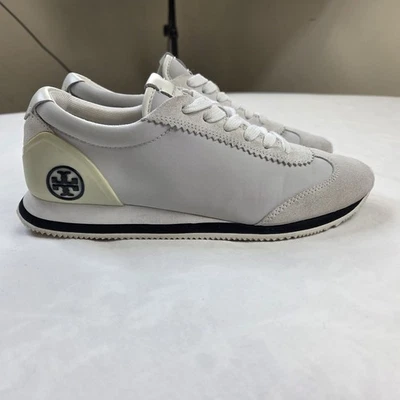 Zapatillas Mujer Tory Burch Talla 6 Blanco Gamuza Cuero Logo Estilo Retro Foto 1 de 4