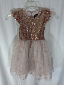 Pink & Violet Size 4 Little Girls Dress Short Sleeve Pink Sequin Flutter - Picture 1 of 9