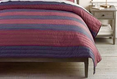 Edredón a rayas PB Teen Rugby completo/queen azul marino rojo algodón ropa de cama reversible Foto 1 de 4