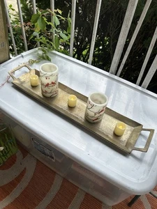 Pottery Barn Brass Tray 26” x 6” Pillar Candle Holder - Picture 1 of 8