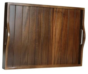 Large Acacia Wooden Serving Tray with Handles 20 x 14 inch Decorative Coffee - Picture 1 of 7