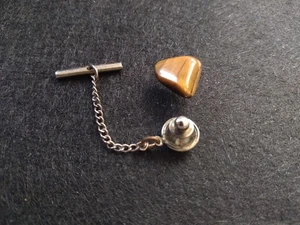 Vintage Tigers Eye Tie Tack Genuine Stone Polished - Picture 1 of 6