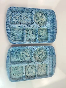 2 Prolon Ware Cafeteria Mittagessen Tabletts blau gesprenkelt Konfetti Melamin Vintage 9953 - Bild 1 von 3