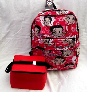 Betty Boop Characters allover with Lips 16" Backpack&8" Red Lunch Bag-Brand New! - Picture 1 of 7