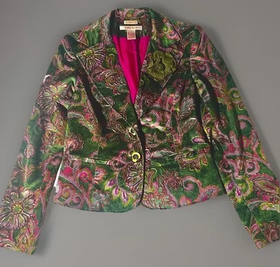 复古 Y2K Nine & Co.(九西)天鹅绒佩斯利西装外套珠宝色波西米亚夹克 — 第 1/4 张图片
