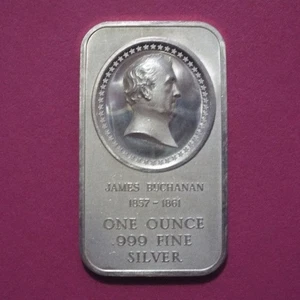 1985 President JAMES BUCHANAN 1 Oz Silver Art Bar - Bicentennial Issue - Picture 1 of 12