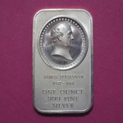 1985 President JAMES BUCHANAN 1 Oz Silver Art Bar - Bicentennial Issue - Image 1 of 4