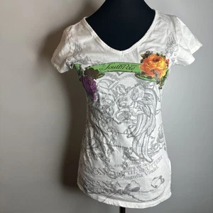 Vintage Southpole White Graphic T Shirt Angels Floral Y2K 2000s Grunge Emo Sz L - Picture 1 of 12