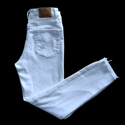 Levi’s 721 Womens 27 High Rise Skinny Ankle White Jeans Distressed Denim Raw Hem - Image 1 of 4