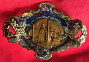 EXPOSITION UNIVERSAL - PARIS 1900 - ENAMEL BRONZE STANDING PLAQUE - Picture 1 of 9