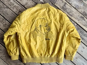 Vintage 90s Fubu Leather Jacket Fat Albert Yellow Bomber XL - Picture 1 of 11