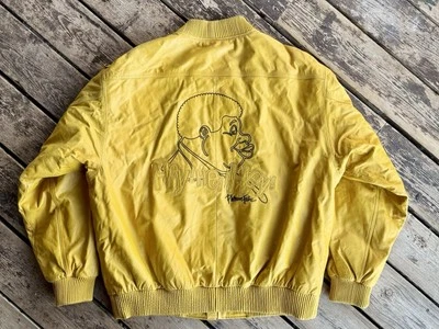 Vintage 90s Fubu Leather Jacket Fat Albert Yellow Bomber XL - Image 1 of 4