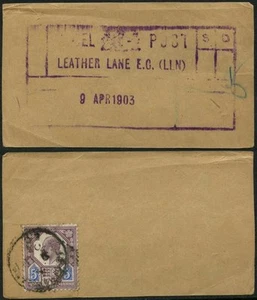 GB PACCO POSTALE TIMBRO A MANO KE7 5p 1903 CUOIO CORSIA LONDRA - Foto 1 di 1