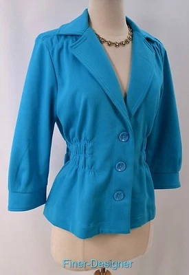 Joan Rivers Chaqueta a medida Abrigo ligero Traje Blazer Ponte Tejido Turquesa TALLA S NUEVO Foto 1 de 4