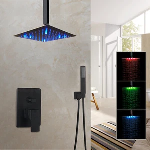 Juego de grifos de cabezal de ducha de baño de 8" montados en el techo negros grifos mezcladores de pulverización manual - Imagen 1 de 10