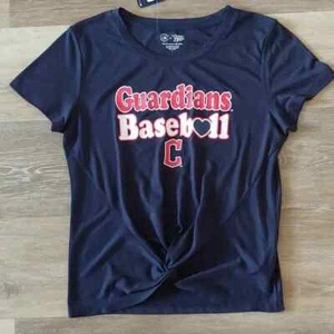 NWT MLB Cleveland Guardians Women's Tie Front T-Shirt Navy Blue Size S - Picture 1 of 6