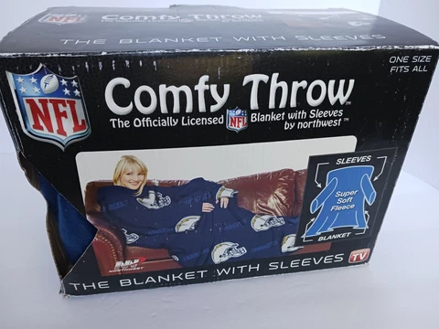 NFL Chargers Comfy Throw Blanket with Sleeves Unworn Cover